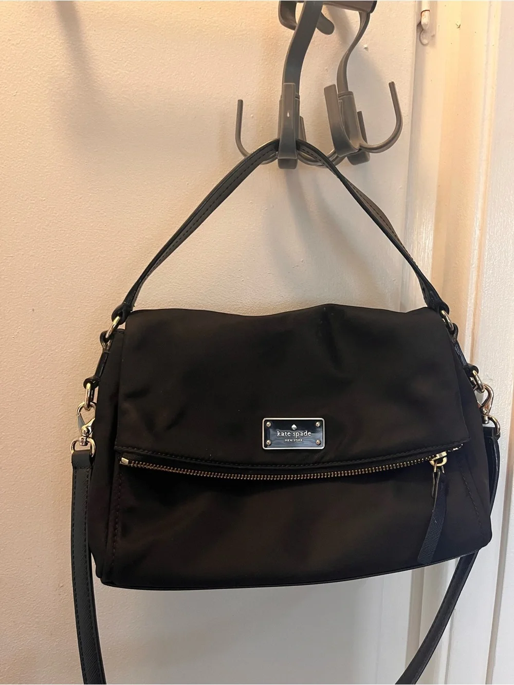 kate spade Black Nylon Shoulder Bag with Front Zip
